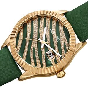 August Steiner Gold-Tone Watch with Green Dial and Green Strap